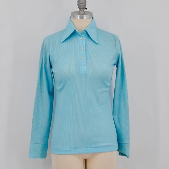 Vintage Blue Polyester Long Sleeve - Picture 1 of 5